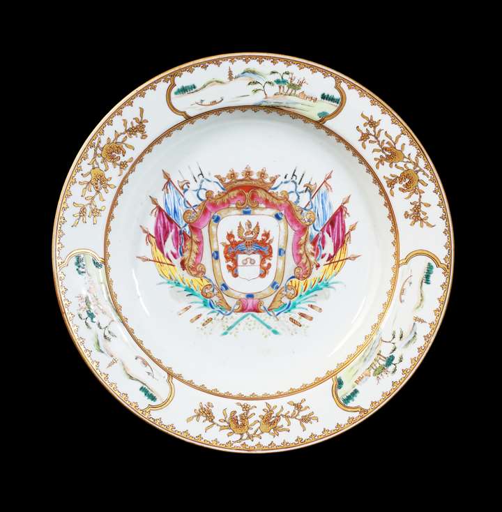 GG: Chinese armorial porcelain soup plate with Dutch arms, possibly ver Huell